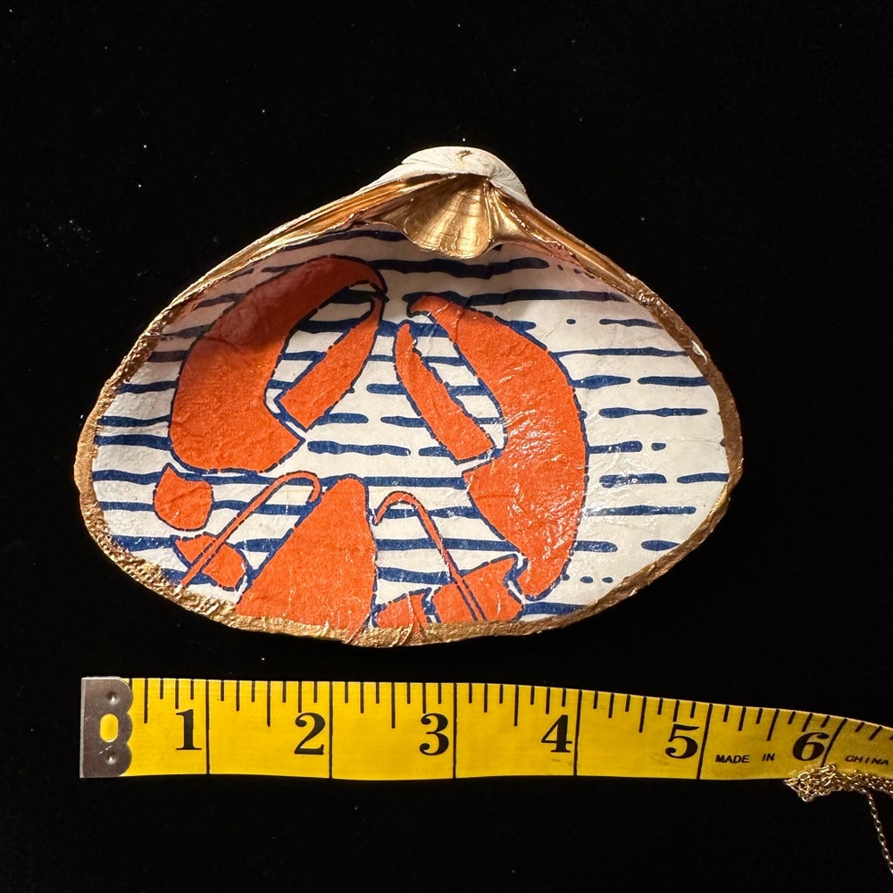 Hand crafted, decopauged Block Island clam shell with cute crab print